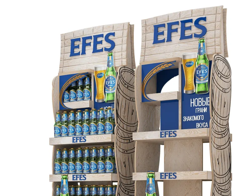Стенды EFES с бочкой и бутылками (визуализация проекта)