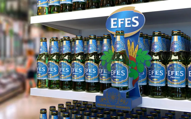 Паразит Efes на полке с пивом (визуализация проекта)