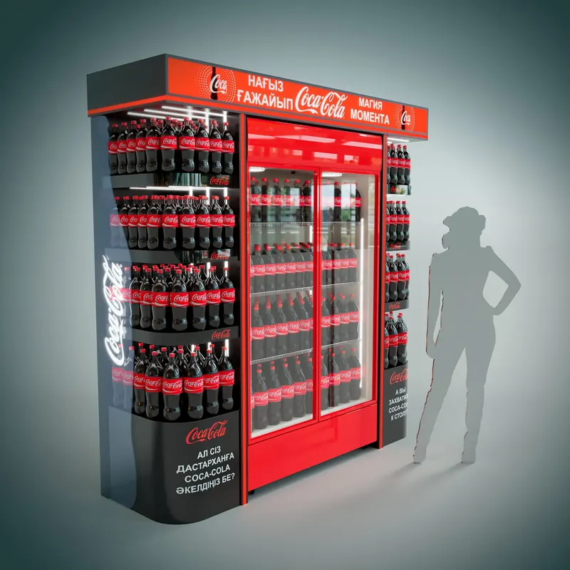 Торец с холодильником и стеллажами Coca-Cola (визуализация проекта)
